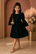 Dark Green Velvet CS Casual Frock for Girls