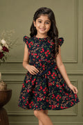 Navy Blue Floral Smocked Frock for Girls (SFW 005)