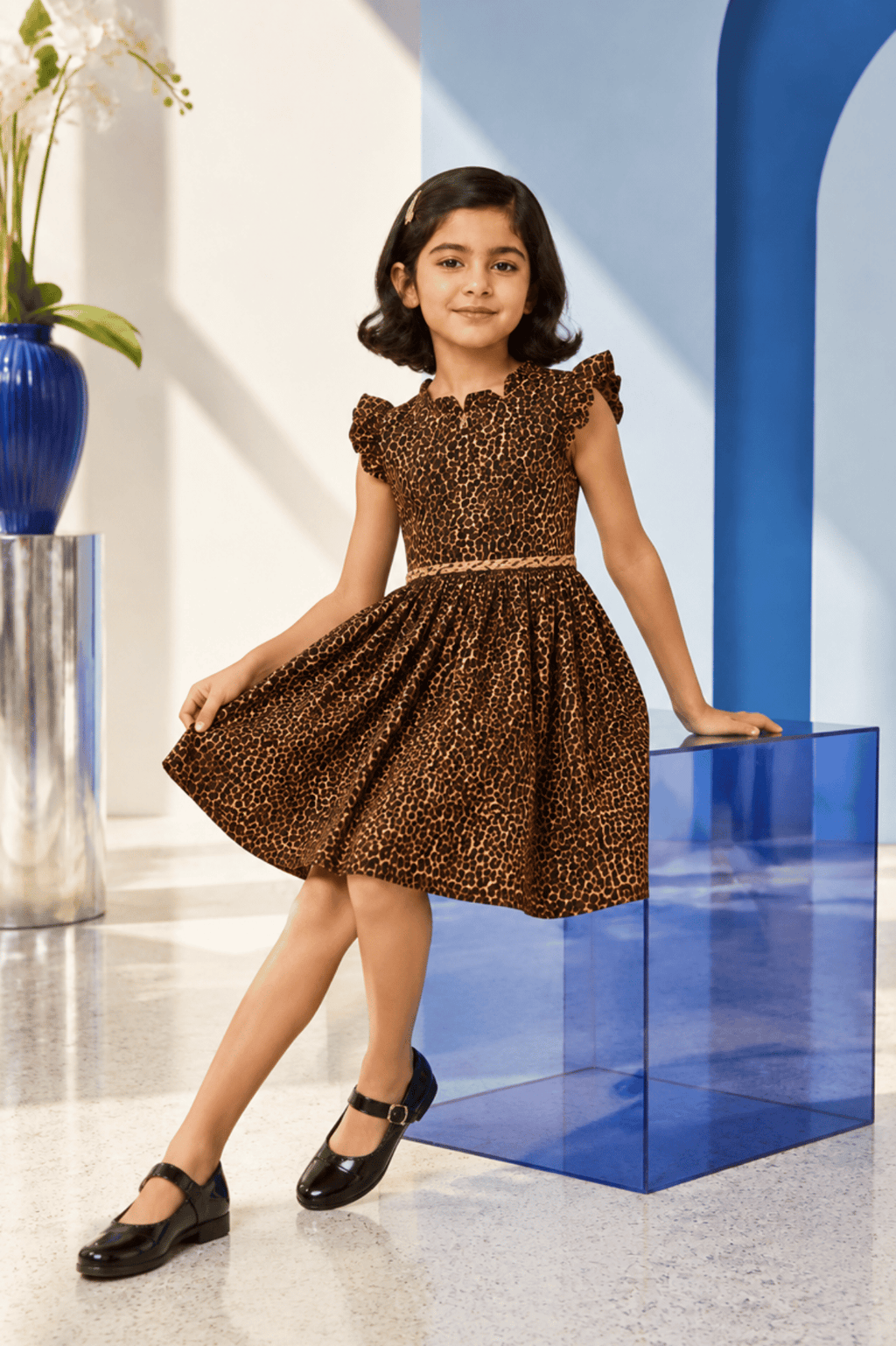 Girls Leopard Print Fit & Flare Party Dress | SFW-006