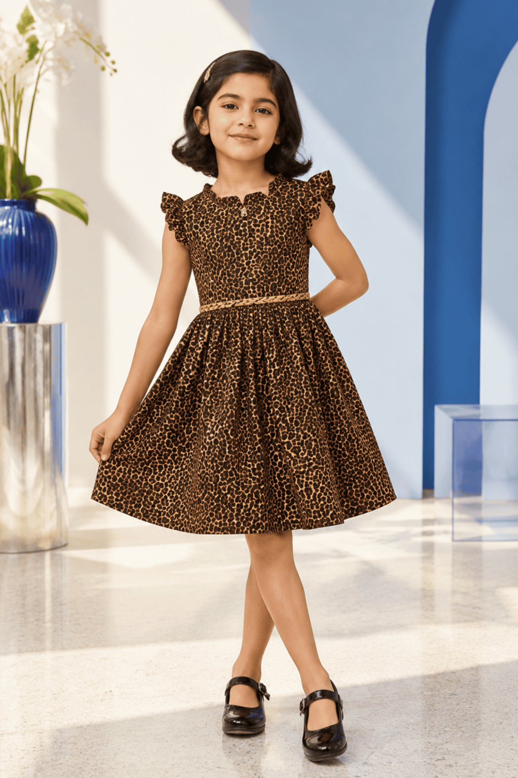 Girls Leopard Print Fit & Flare Party Dress | SFW-006