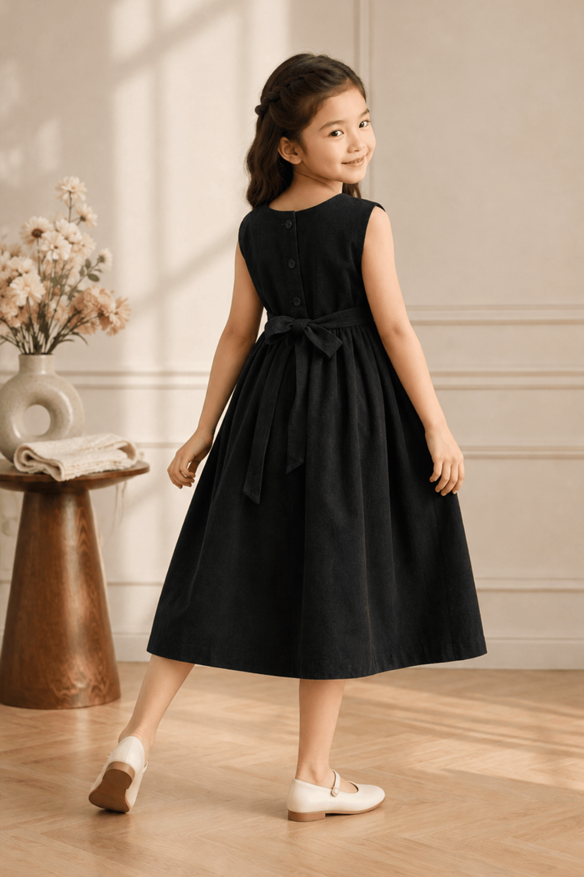 Girls Black Embellished Waist Fit & Flare Party Dress | SFW-007