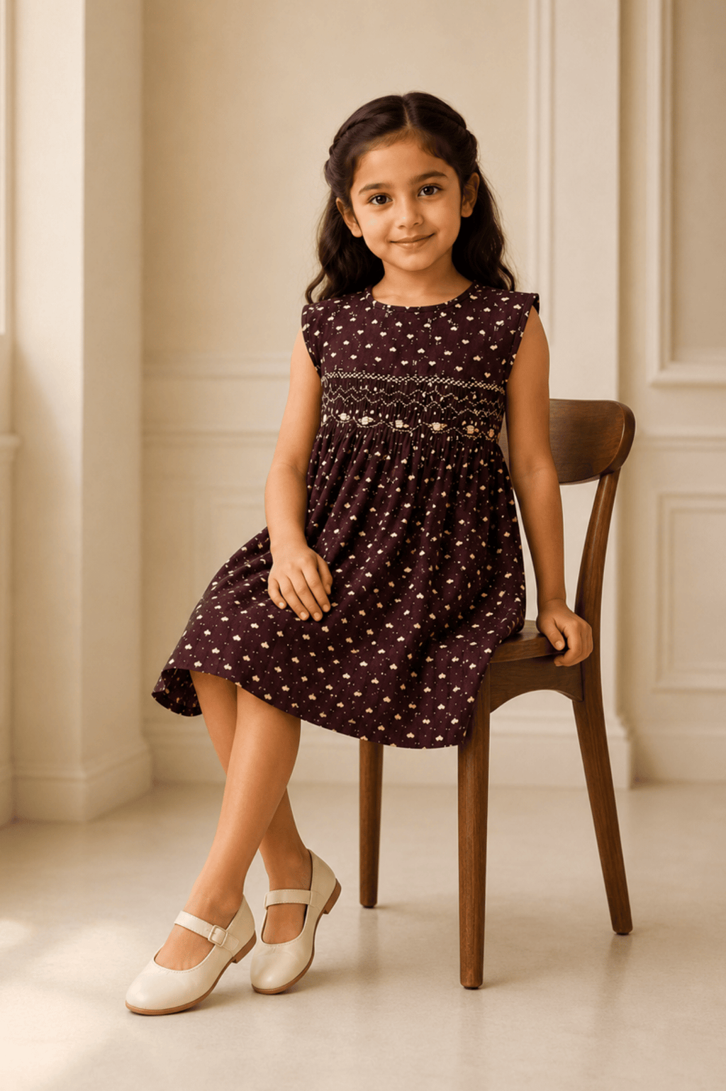 Girls Maroon Polka Dot Fit & Flare Party Dress