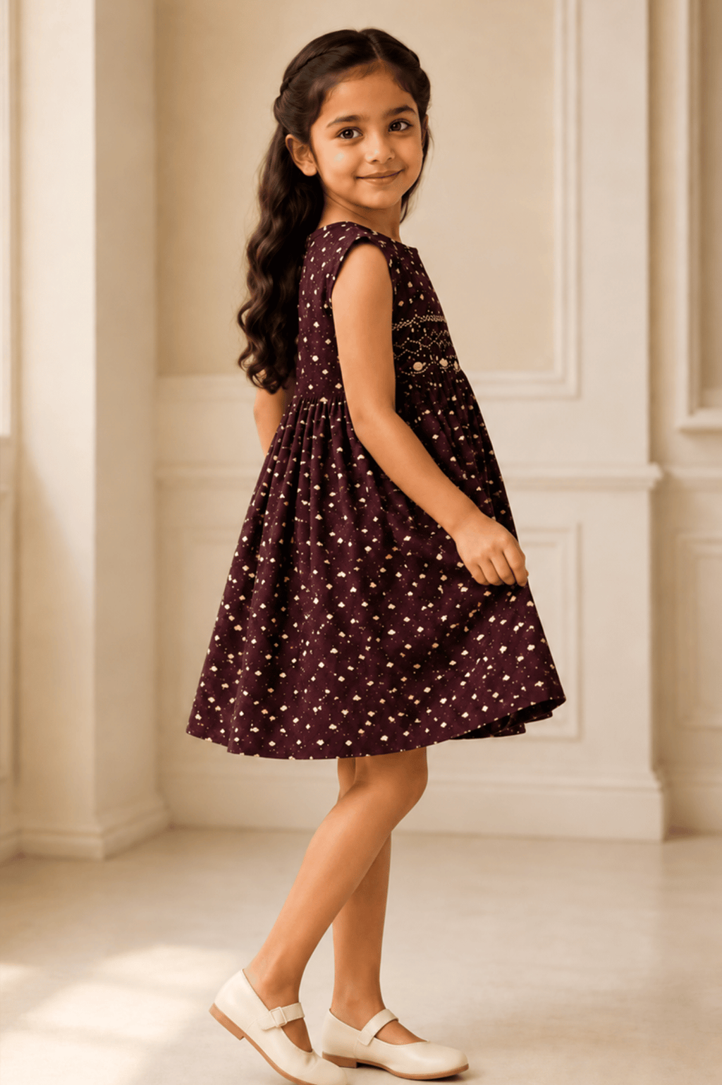 Girls Maroon Polka Dot Fit & Flare Party Dress