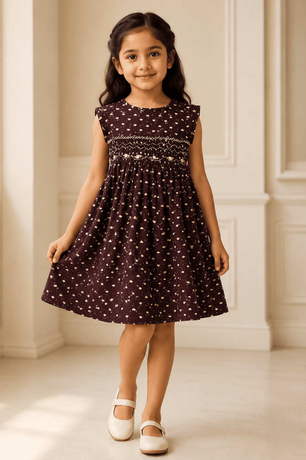 Girls Maroon Polka Dot Fit & Flare Party Dress