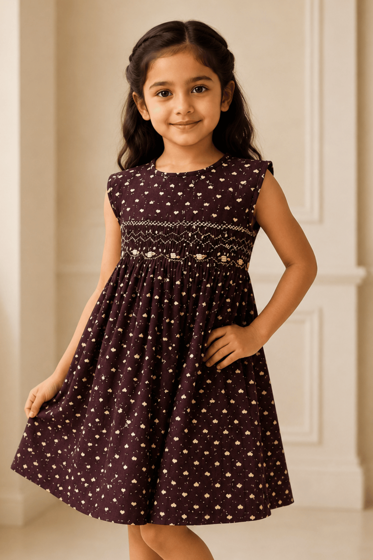 Girls Maroon Polka Dot Fit & Flare Party Dress