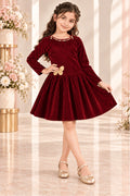 Maroon Velvet CS Casual Frock for Girls