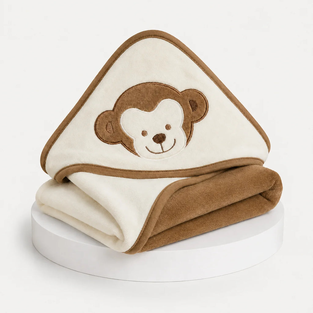 Brown Monkey Hooded Baby Towel