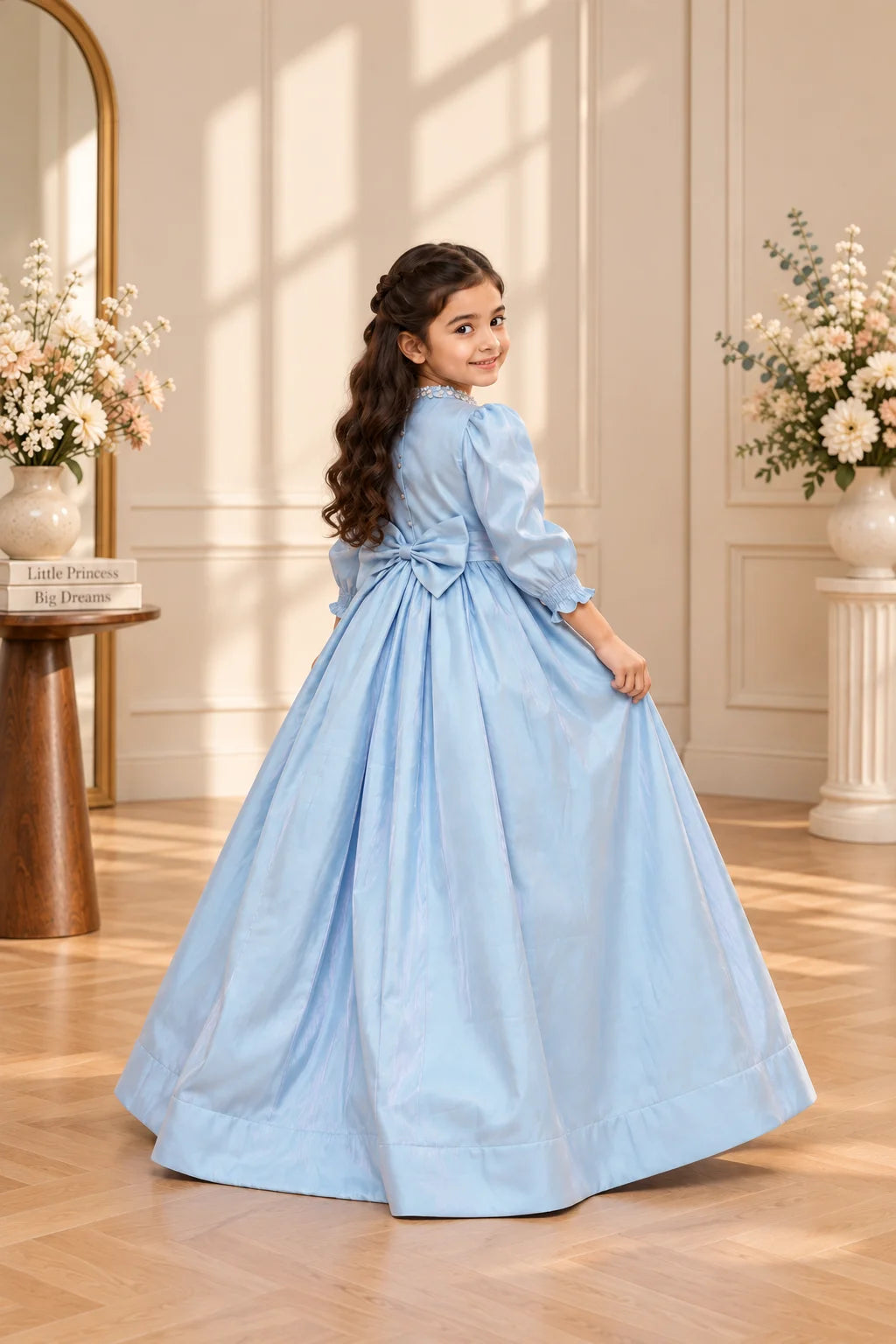 Customized Ice Blue Embellished Matching Maxi