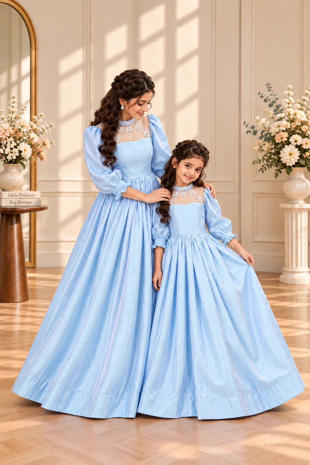 Customized Ice Blue Embellished Matching Maxi