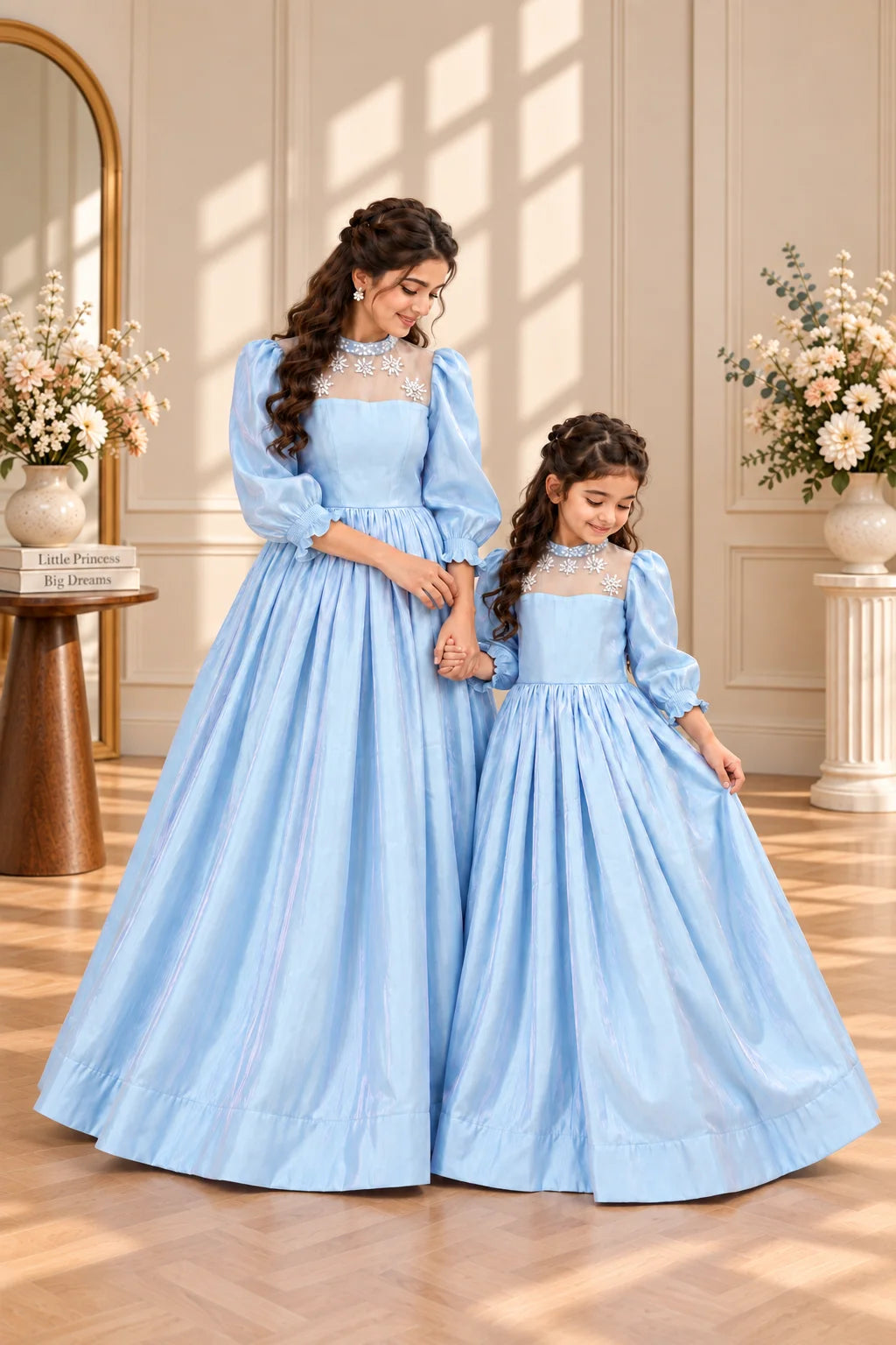 Customized Ice Blue Embellished Matching Maxi