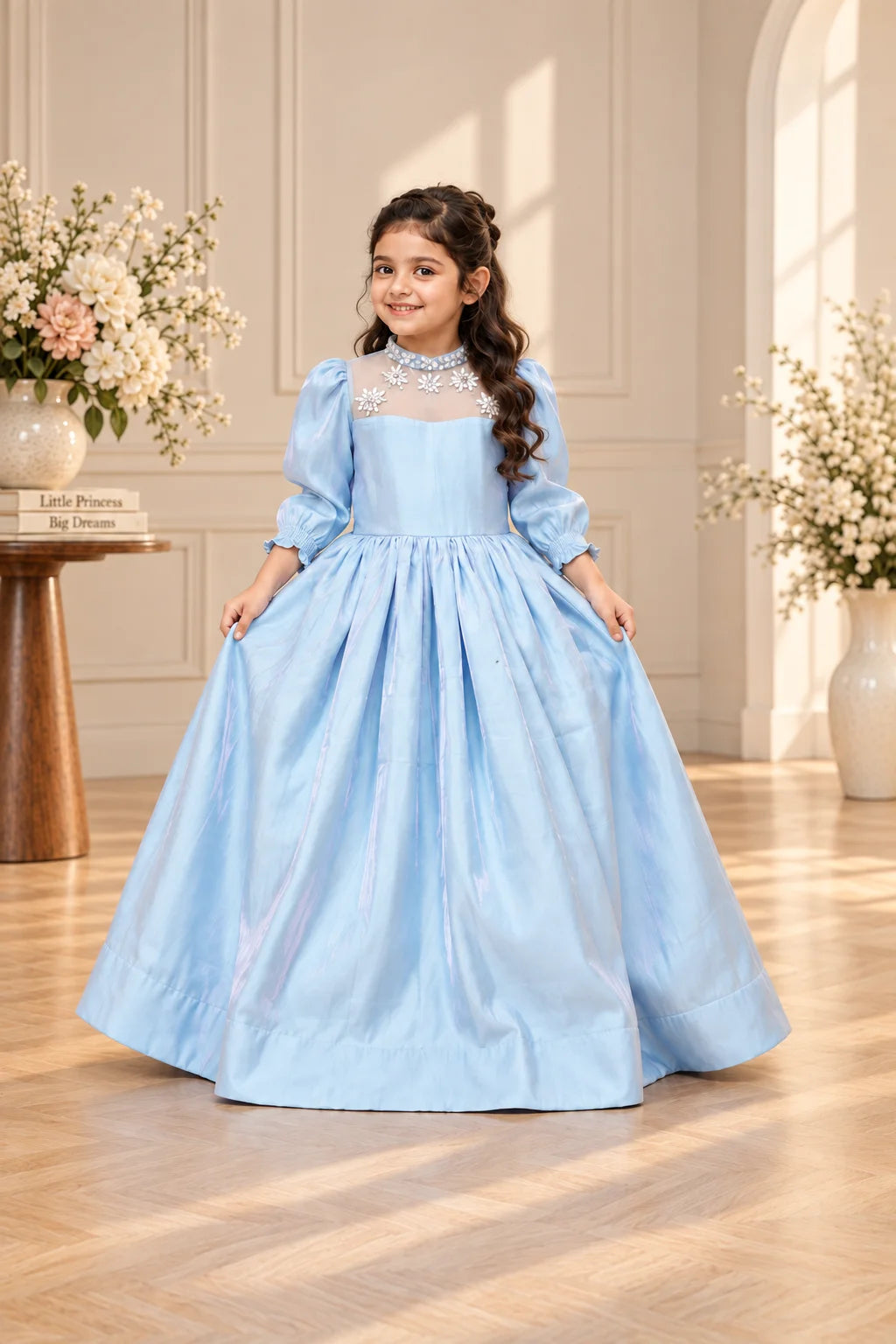 Customized Ice Blue Embellished Matching Maxi
