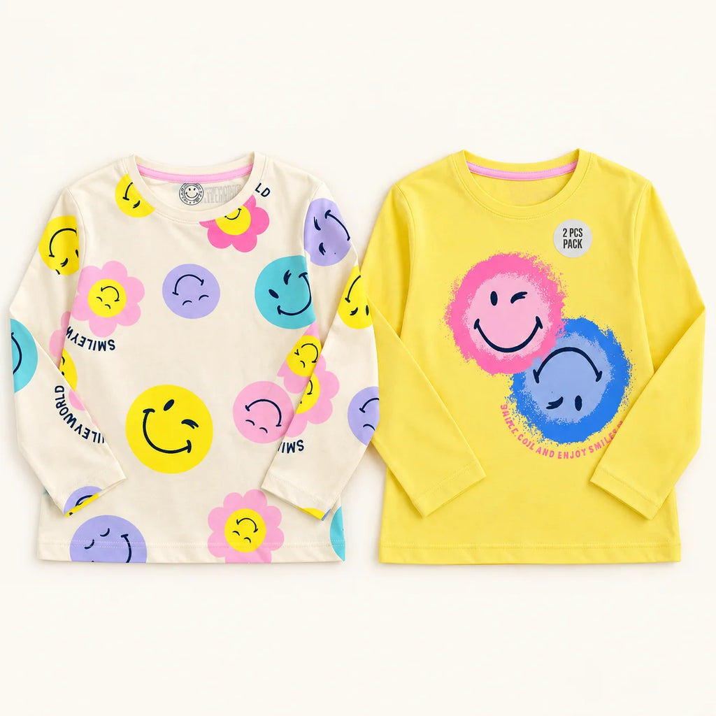 Multicolor Smiley Girls’ 2-Pack Long-Sleeve T-Shirts