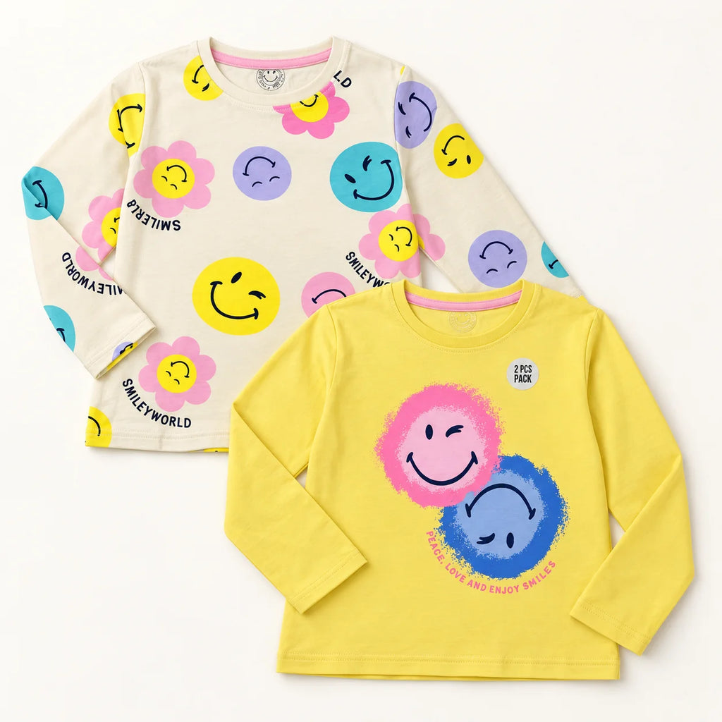 Multicolor Smiley Girls’ 2-Pack Long-Sleeve T-Shirts