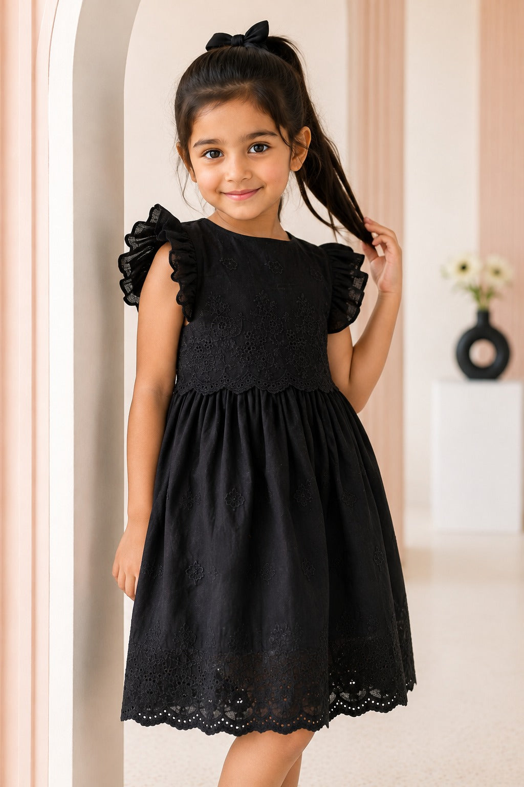 Girls Black Embroidered Frock | SF-001