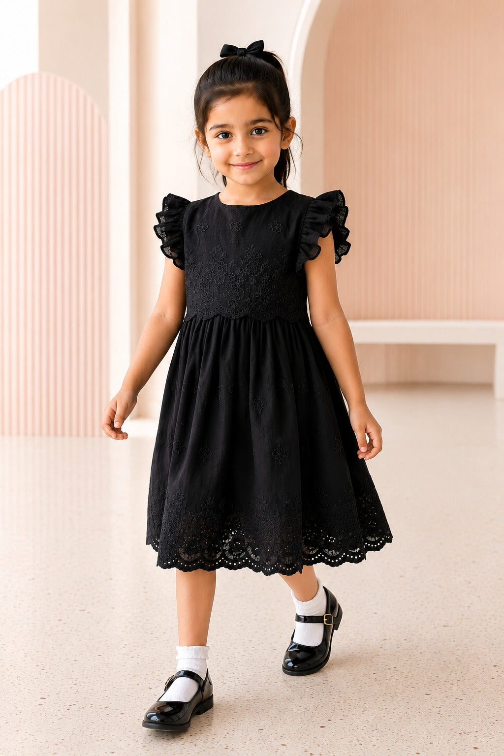 Girls Black Embroidered Frock | SF-001