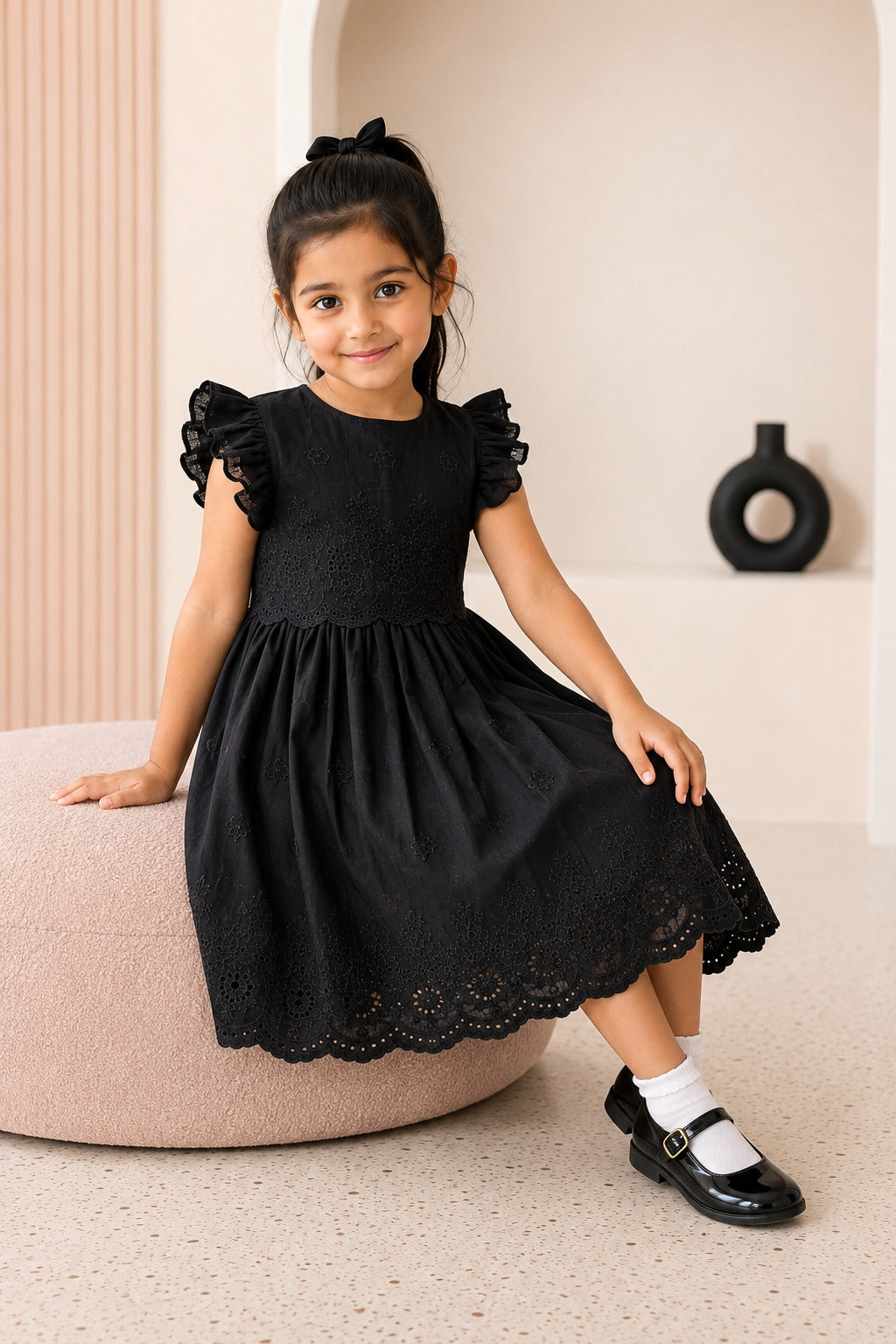 Girls Black Embroidered Frock | SF-001