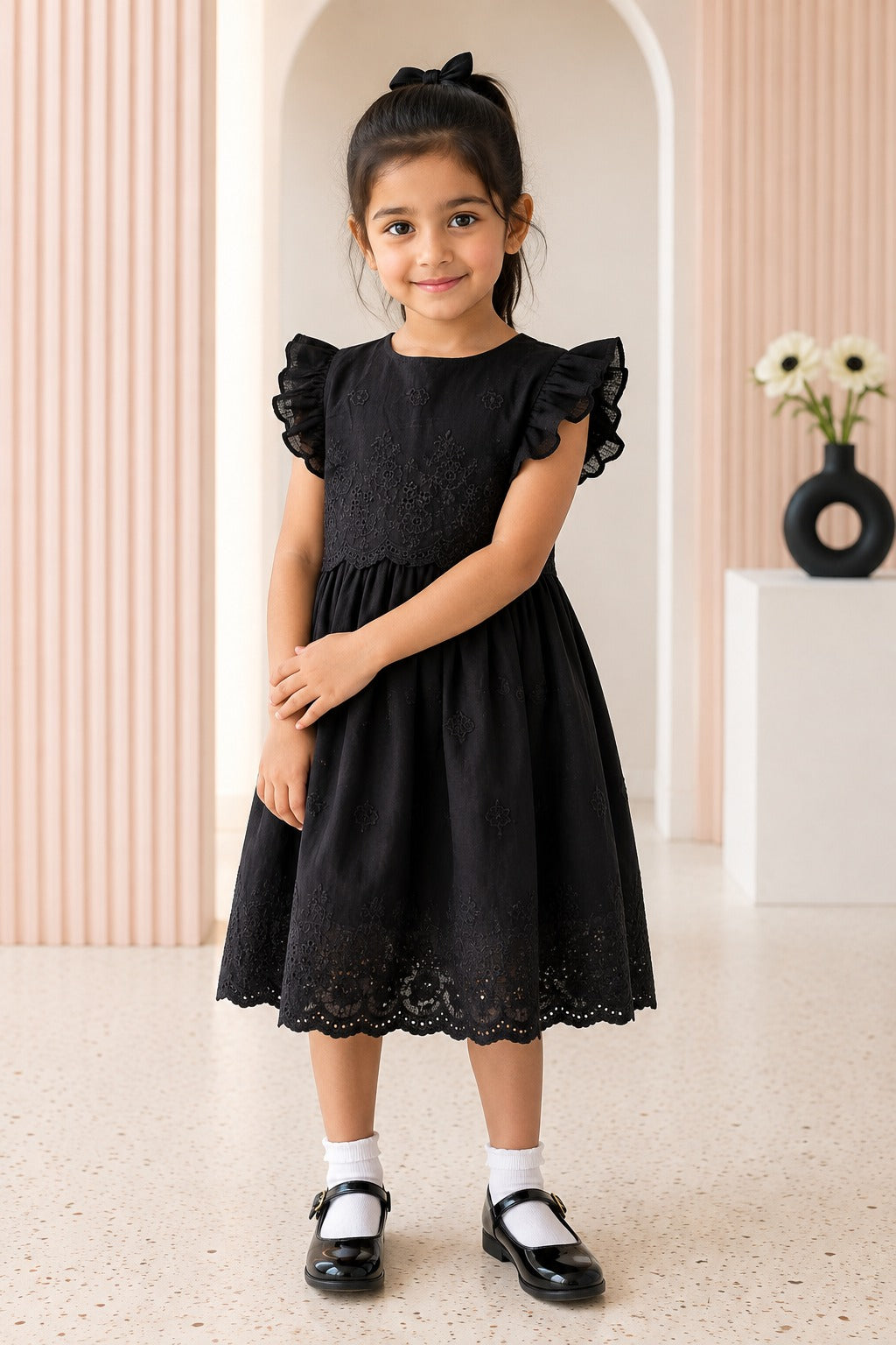 Girls Black Embroidered Frock | SF-001