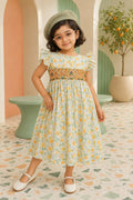 Girls Orange Print Smocked Frock | SF-003