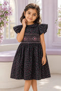 Black Printed Smocked Winter Frock for Girls (SFW-002)