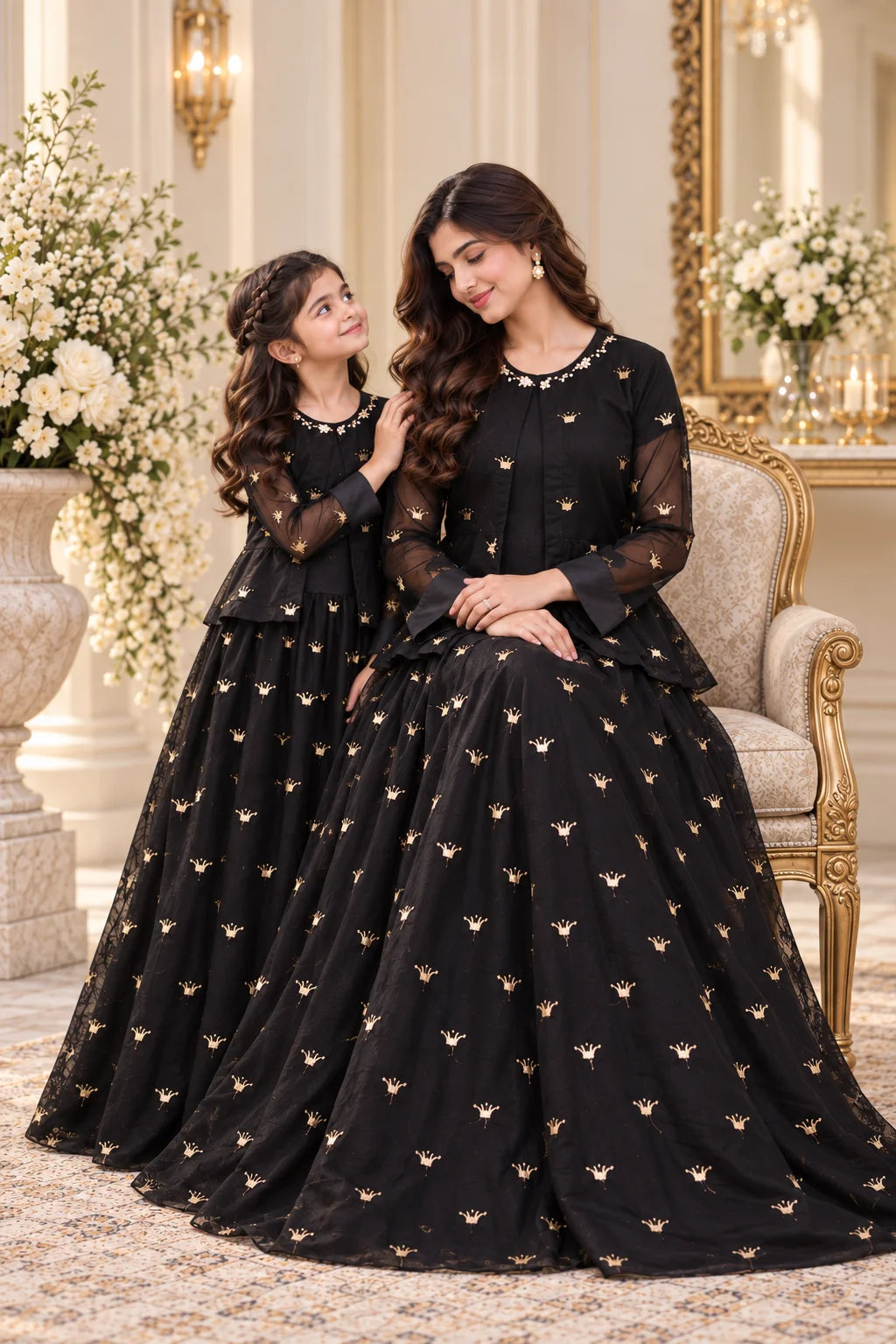 Black & Gold Crown Embroidered Custom Gown
