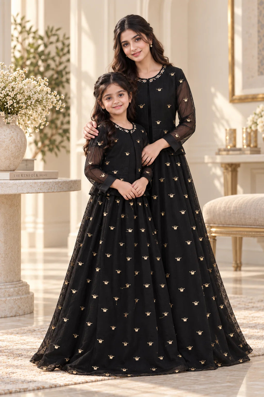 Black & Gold Crown Embroidered Custom Gown