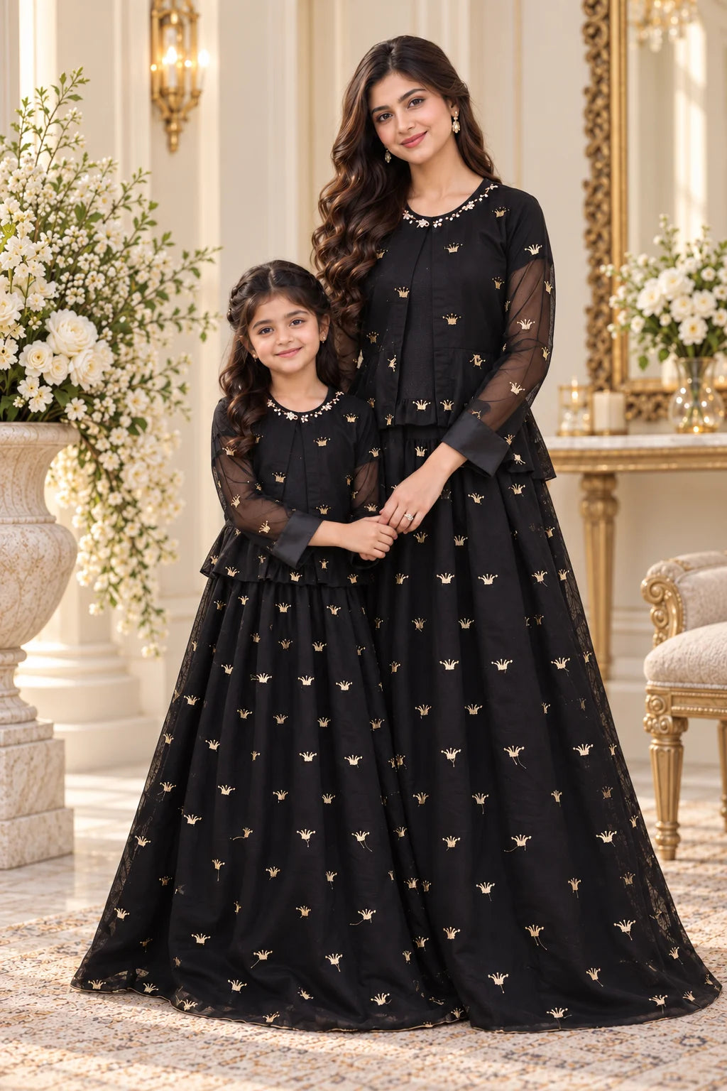 Black & Gold Crown Embroidered Custom Gown