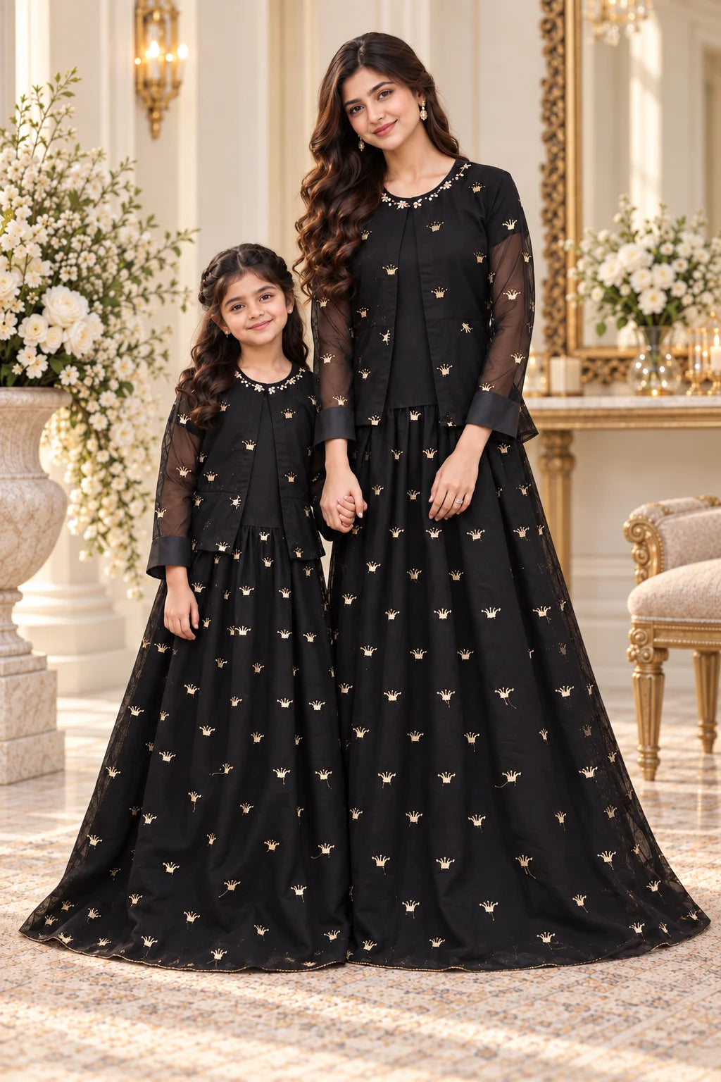 Black & Gold Crown Embroidered Custom Gown
