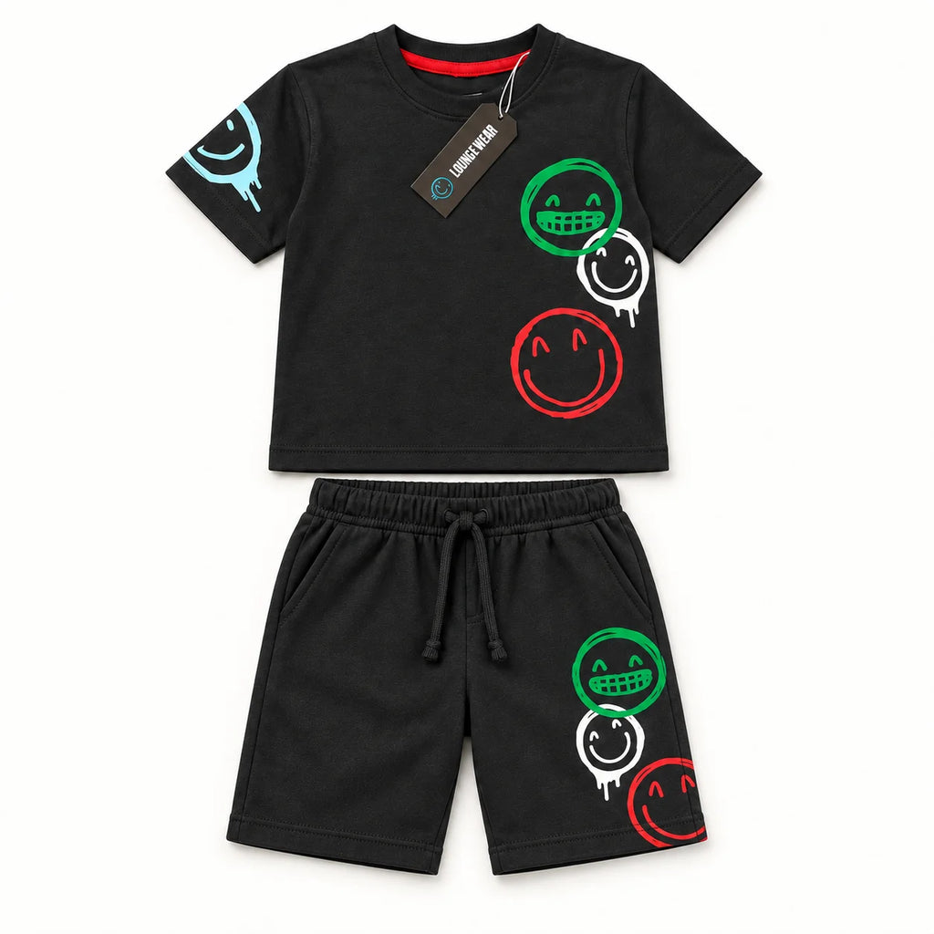 Charcoal Smiley Print Kids’ Loungewear Set
