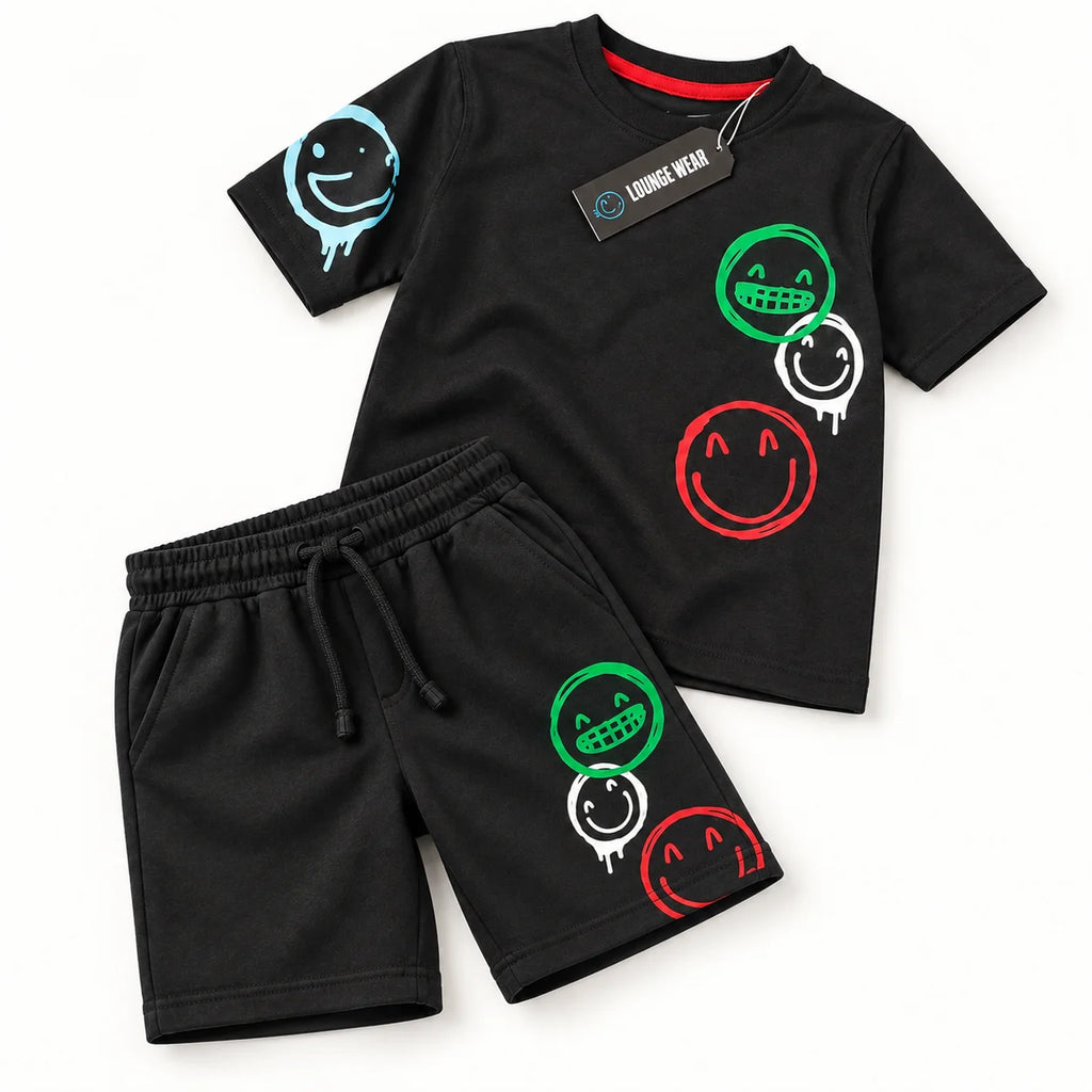 Charcoal Smiley Print Kids’ Loungewear Set