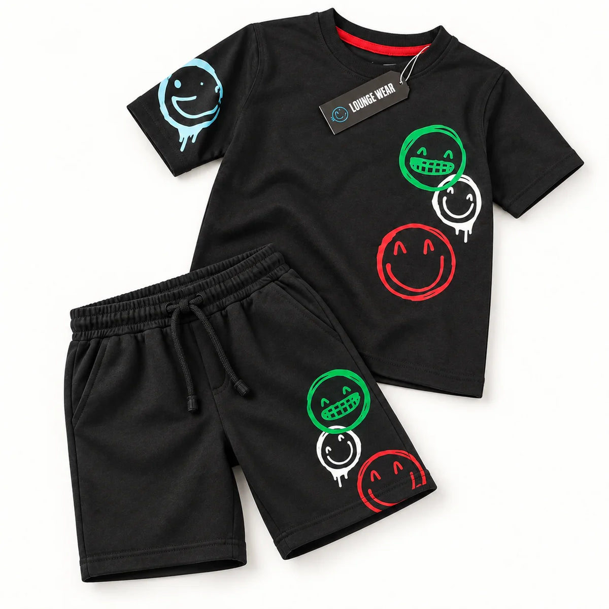 Charcoal Smiley Print Kids’ Loungewear Set