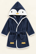Navy Blue Penguin Hooded Bathrobe for Kids