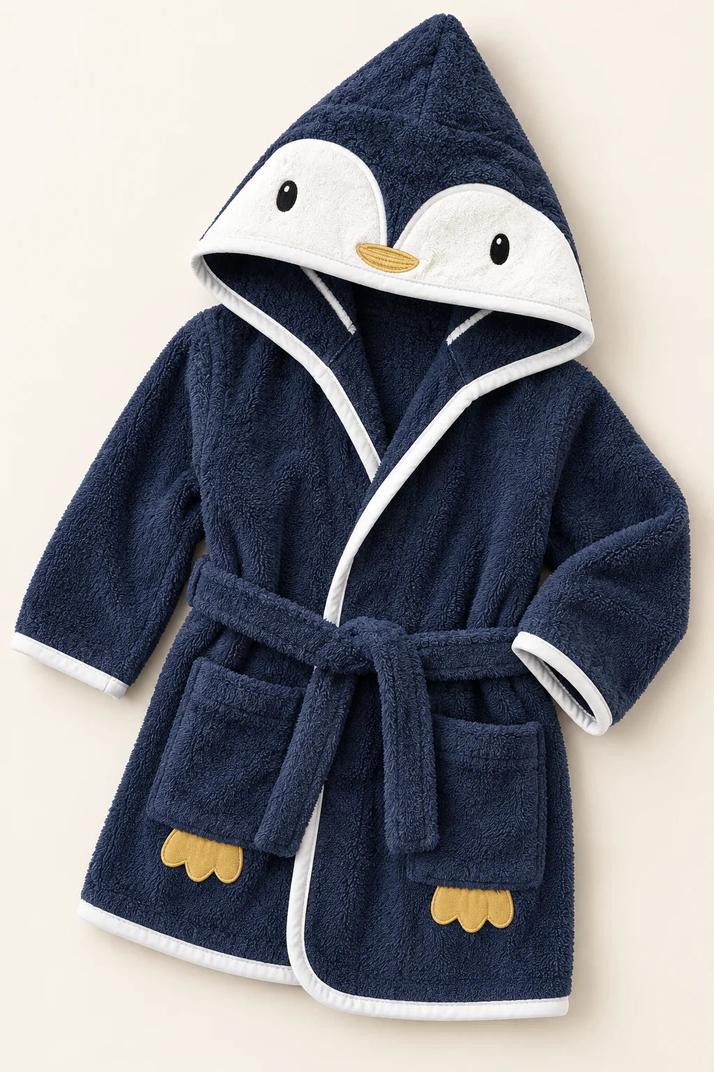 Navy Blue Penguin Hooded Bathrobe for Kids