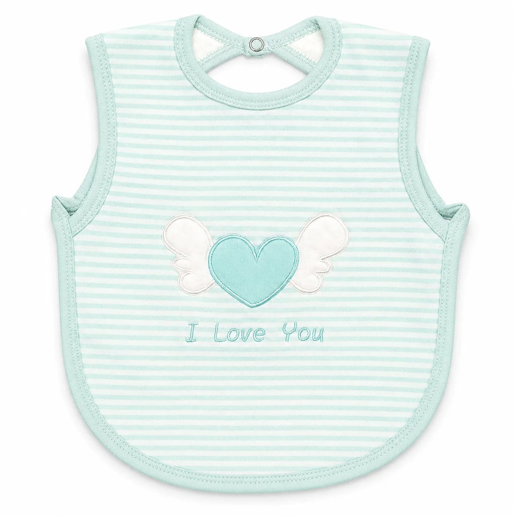 Mint Green Striped Heart Baby Bib