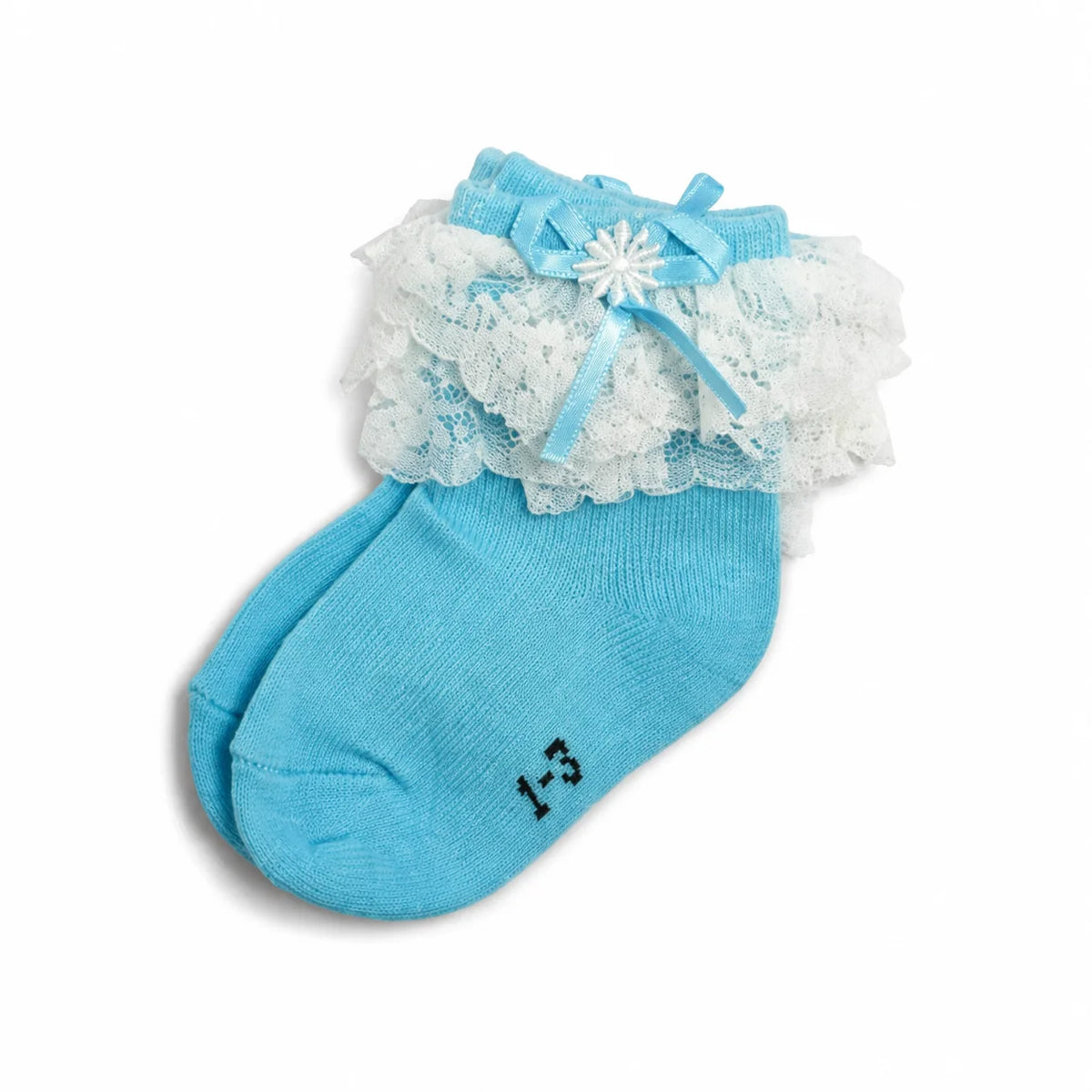 Sky Blue Lace Frill Socks for Girls