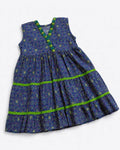 Navy Blue Printed Tiered Long Summer Frock for Girls