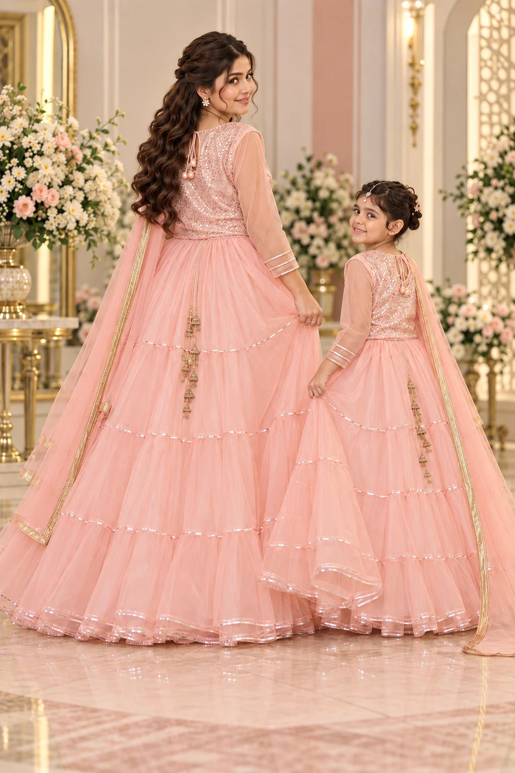 Customized Blush Peach Embellished Matching Lehenga Kurti