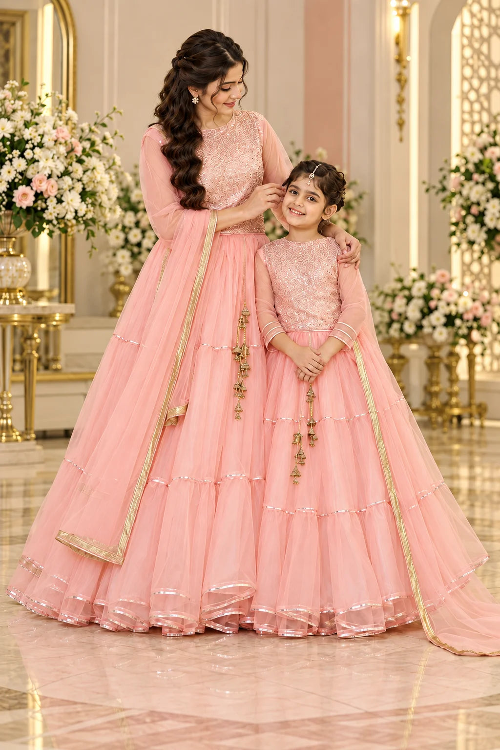 Customized Blush Peach Embellished Matching Lehenga Kurti