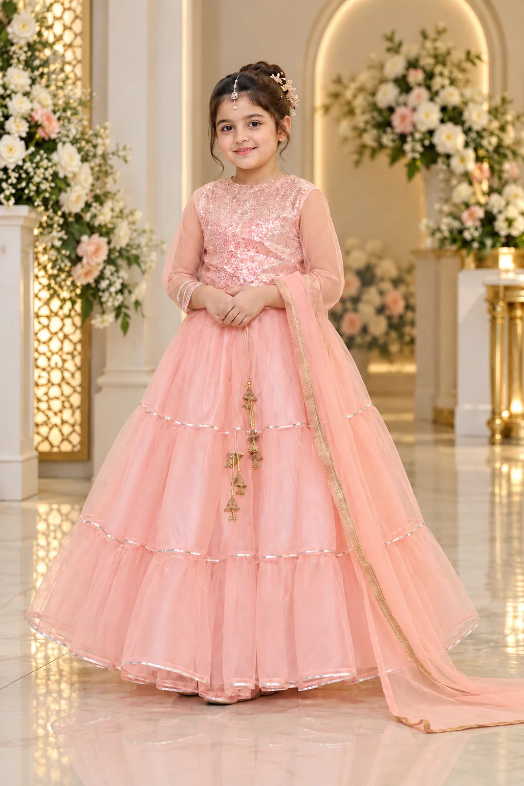 Customized Blush Peach Embellished Matching Lehenga Kurti