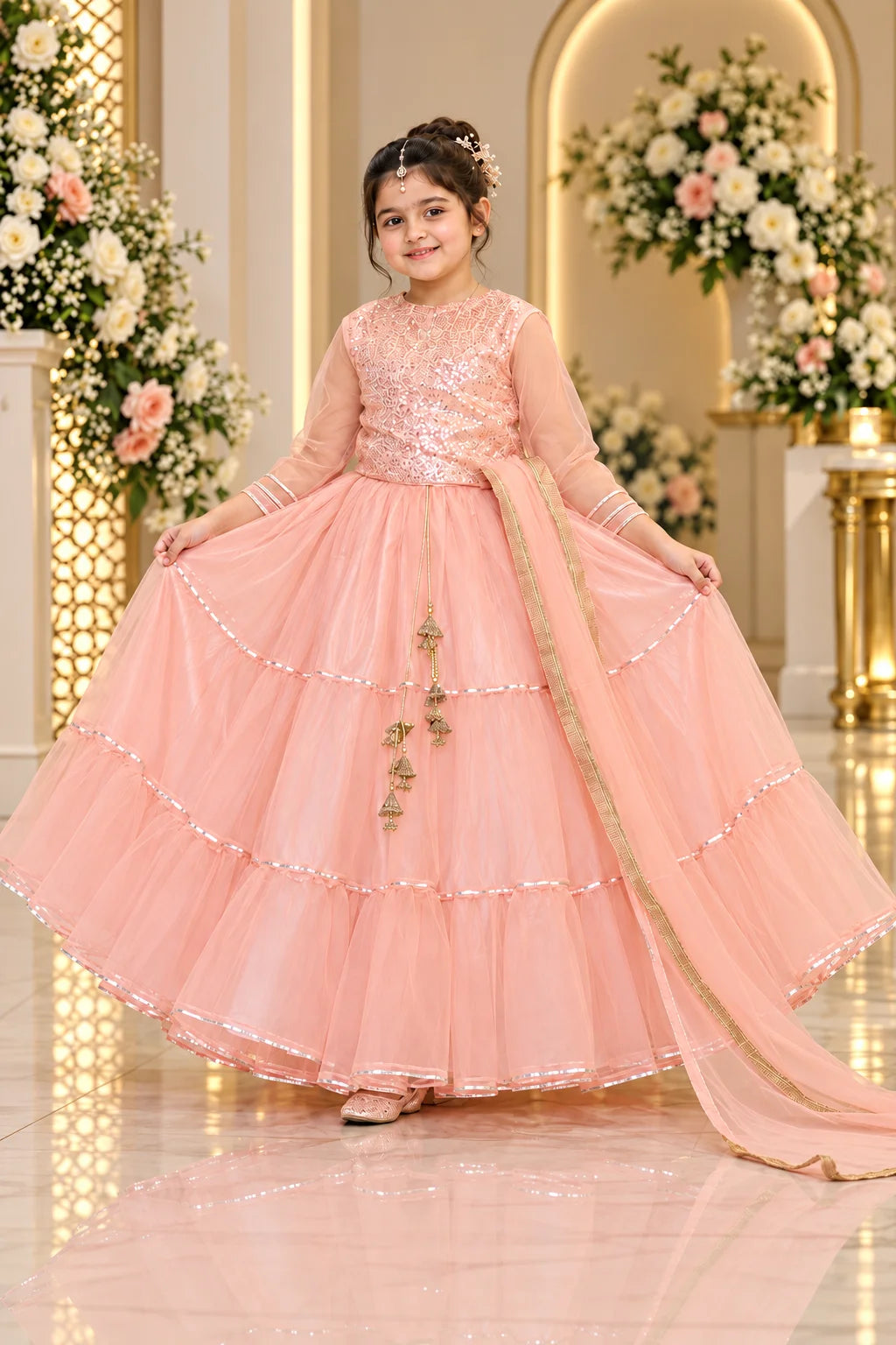 Customized Blush Peach Embellished Matching Lehenga Kurti