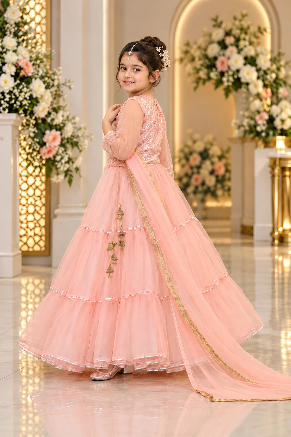 Customized Blush Peach Embellished Matching Lehenga Kurti