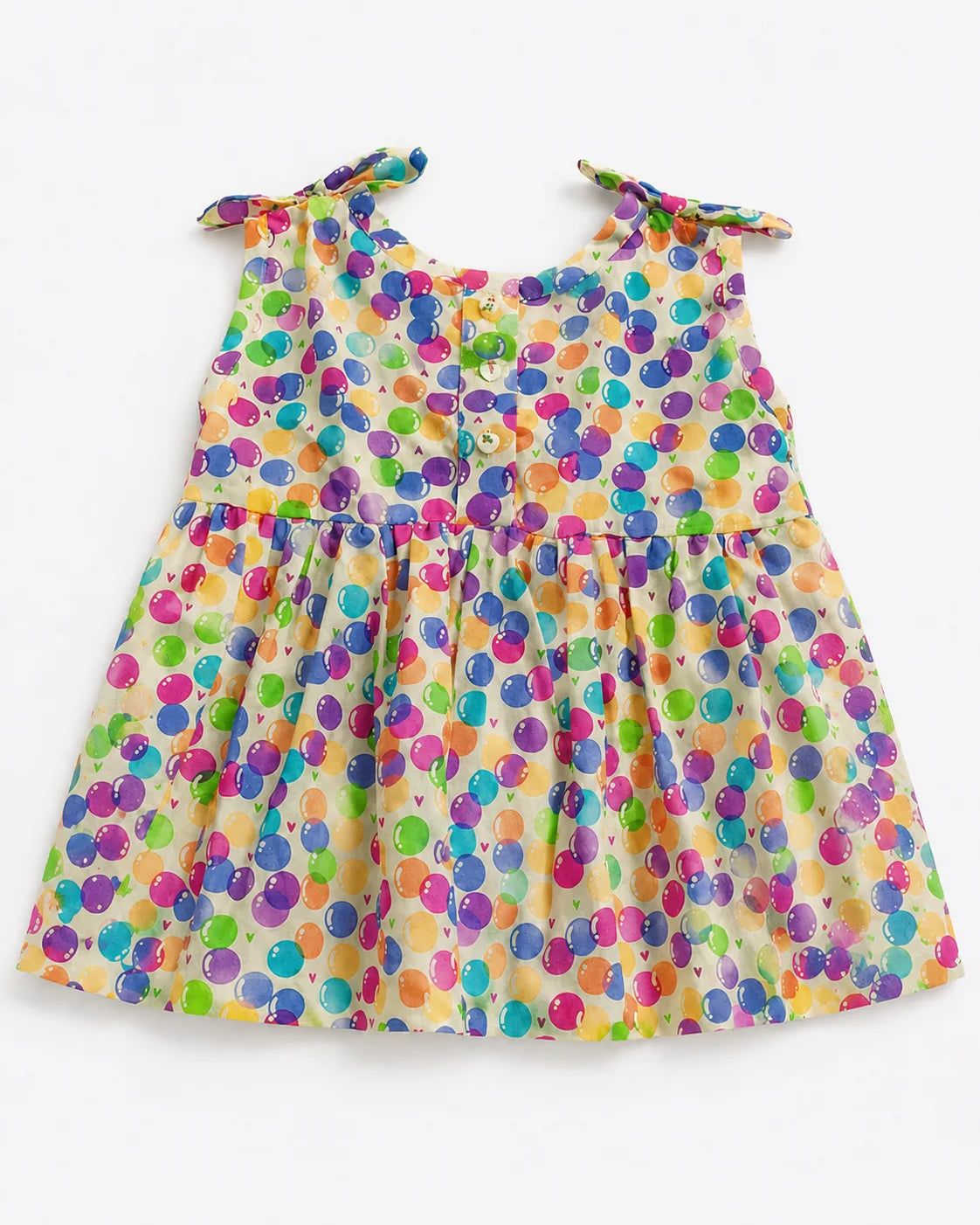 Multicolour Bubble-Print Tie-Shoulder Summer Frock for Baby Girls