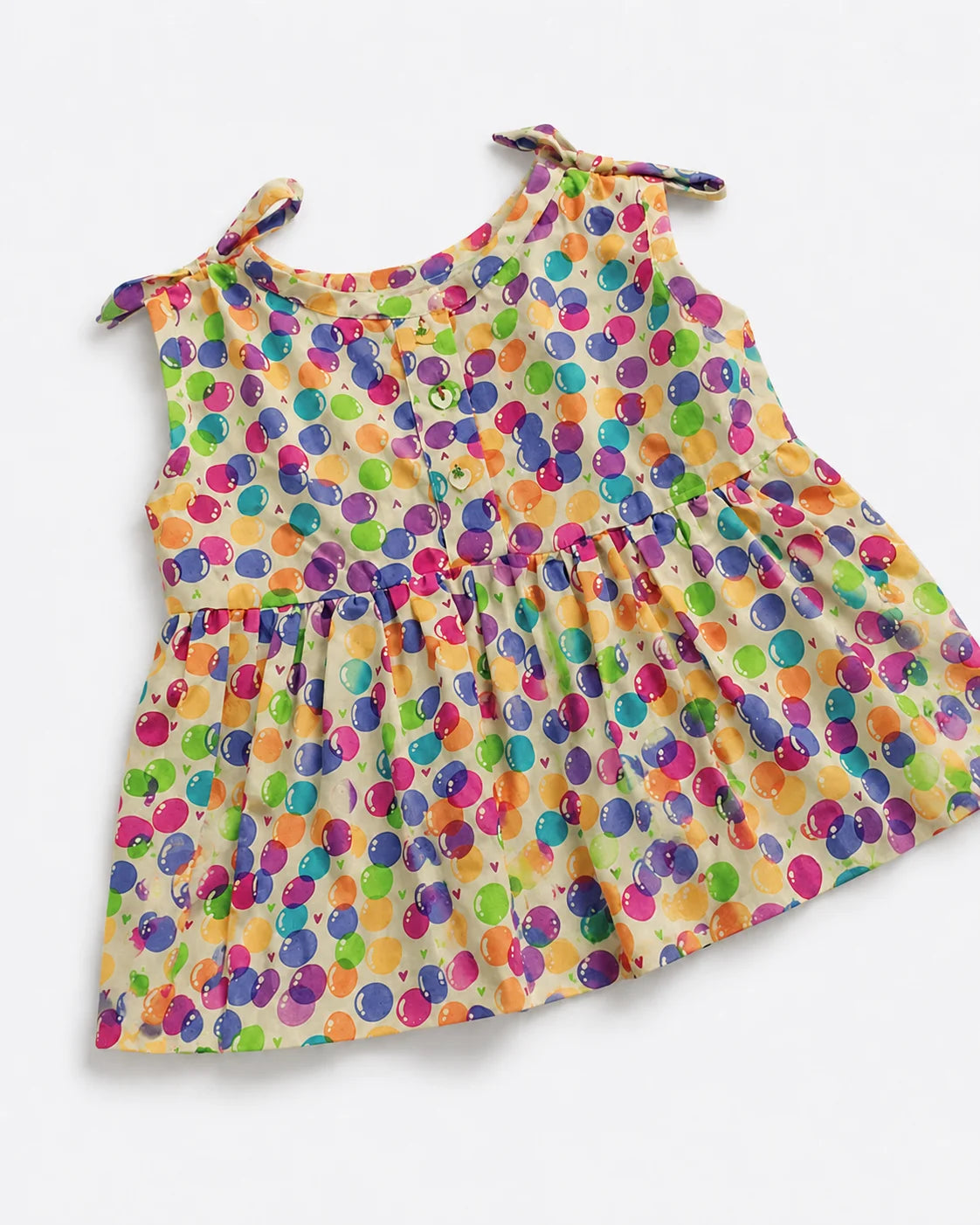 Multicolour Bubble-Print Tie-Shoulder Summer Frock for Baby Girls