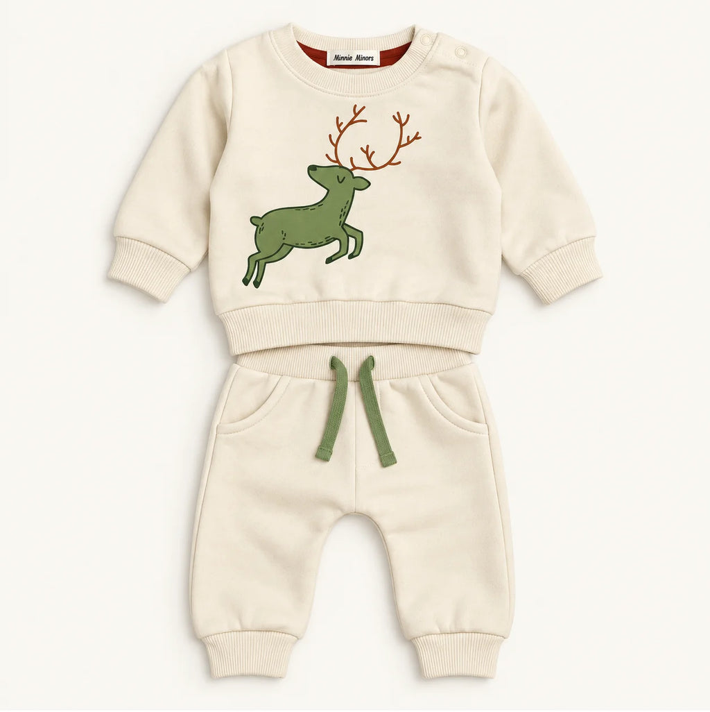 Minni Minors Cream Deer Print Baby Set