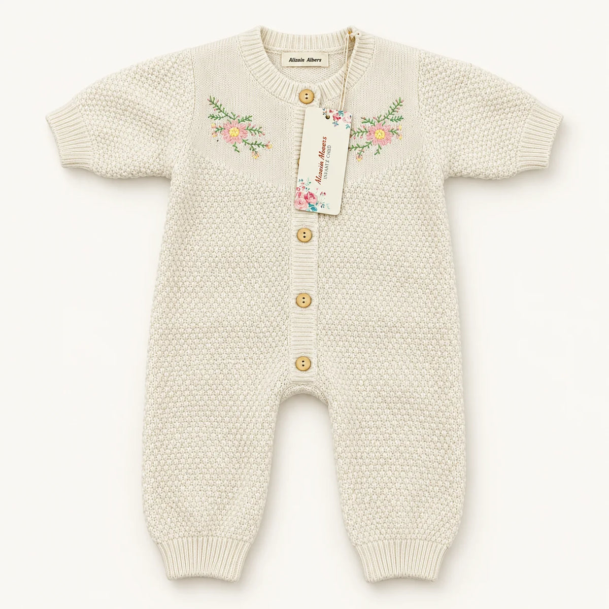 Minnie Minors Floral Embroidered Knitted Baby Romper