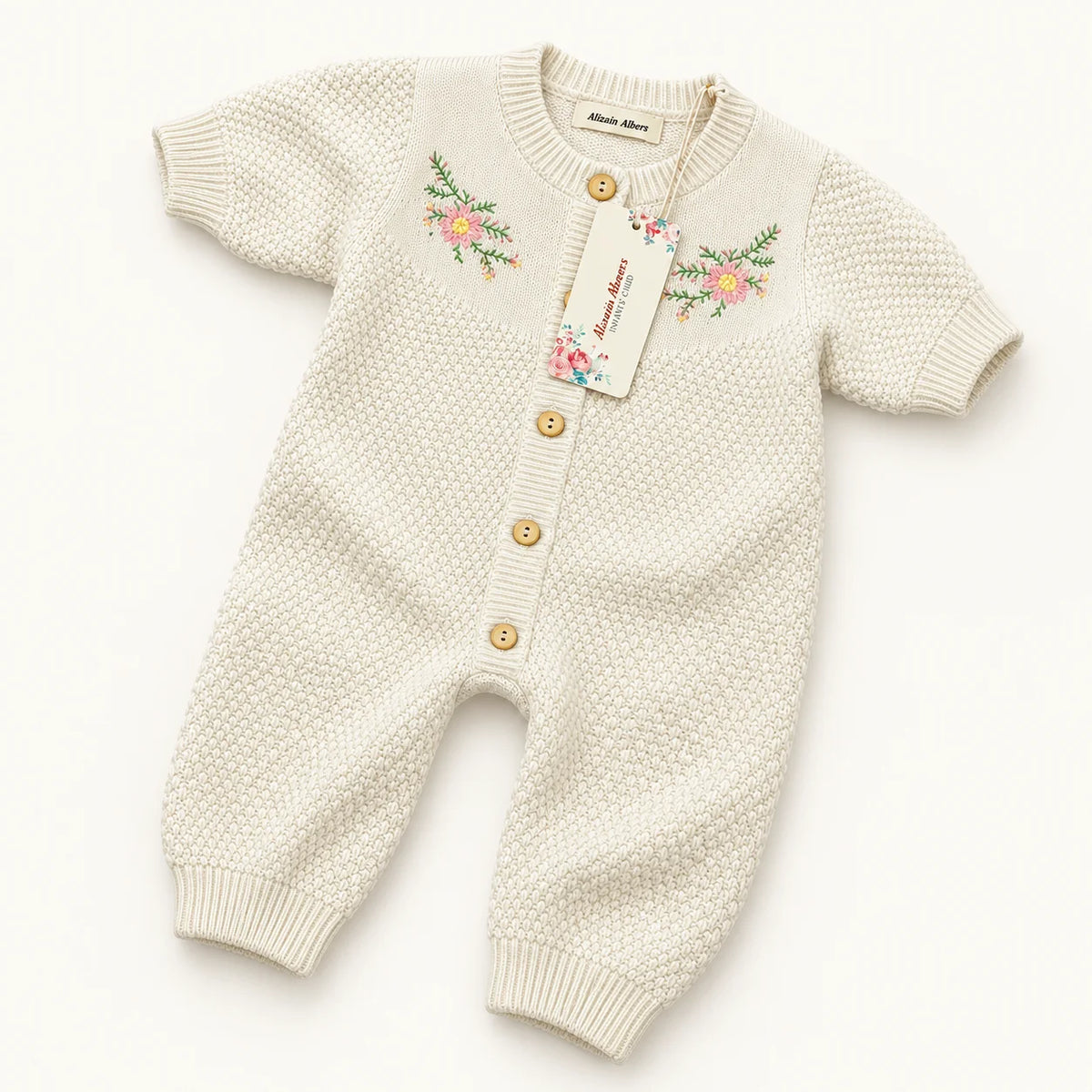 Minnie Minors Floral Embroidered Knitted Baby Romper