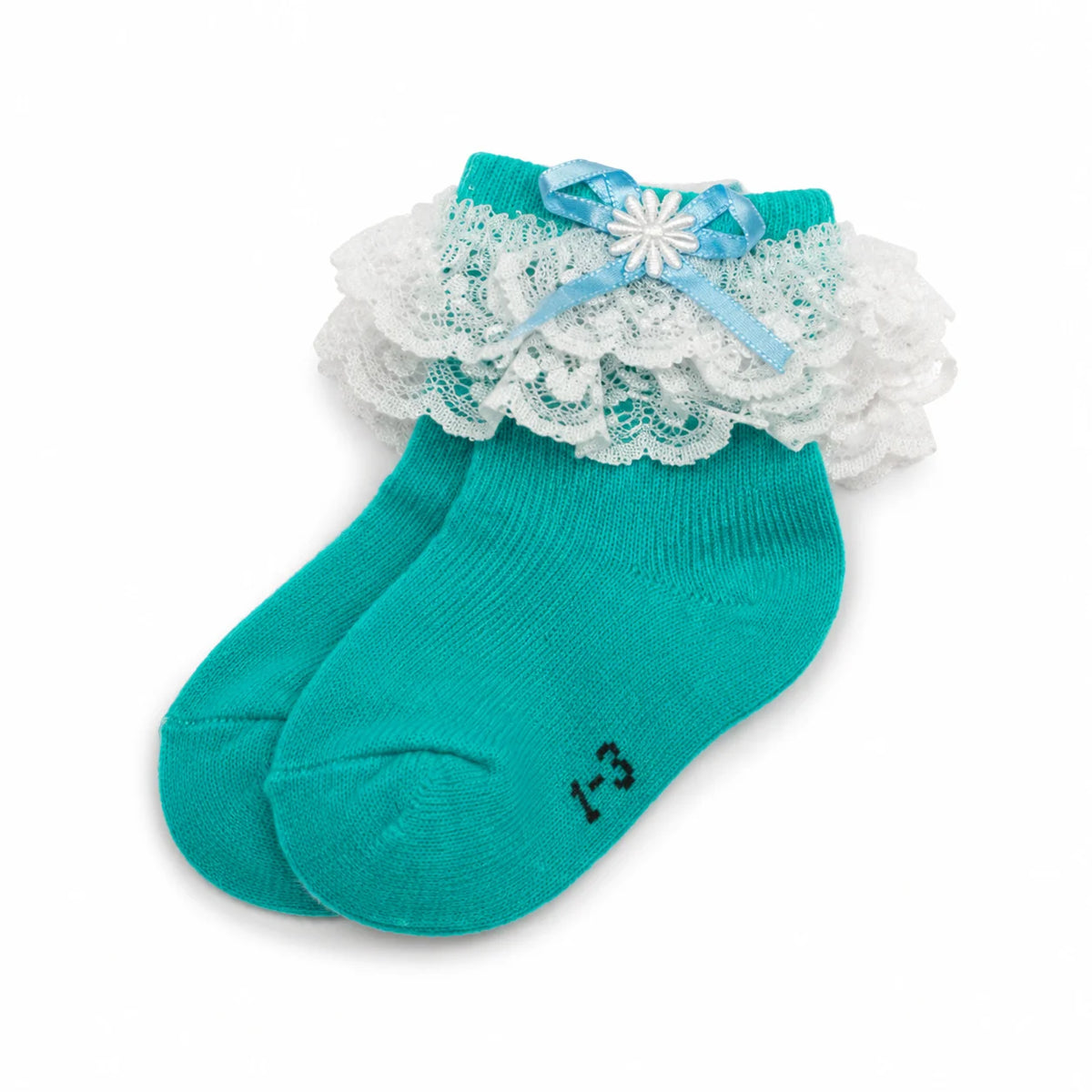 Turquoise Lace Frill Socks for Girls