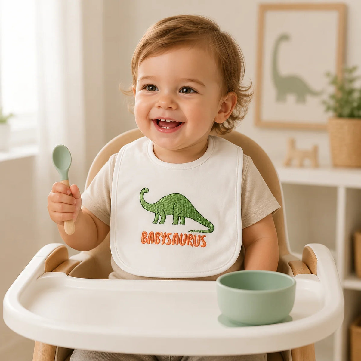 Off-White Dinosaur Baby Bib