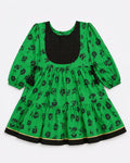 Green Floral Cambric Tiered Frock for Girls