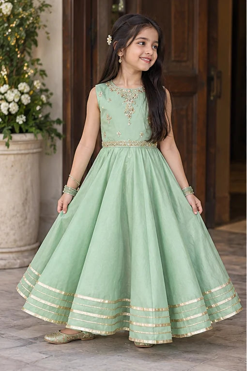 Customized Mint Green Embroidered Matching Lehenga Kurti