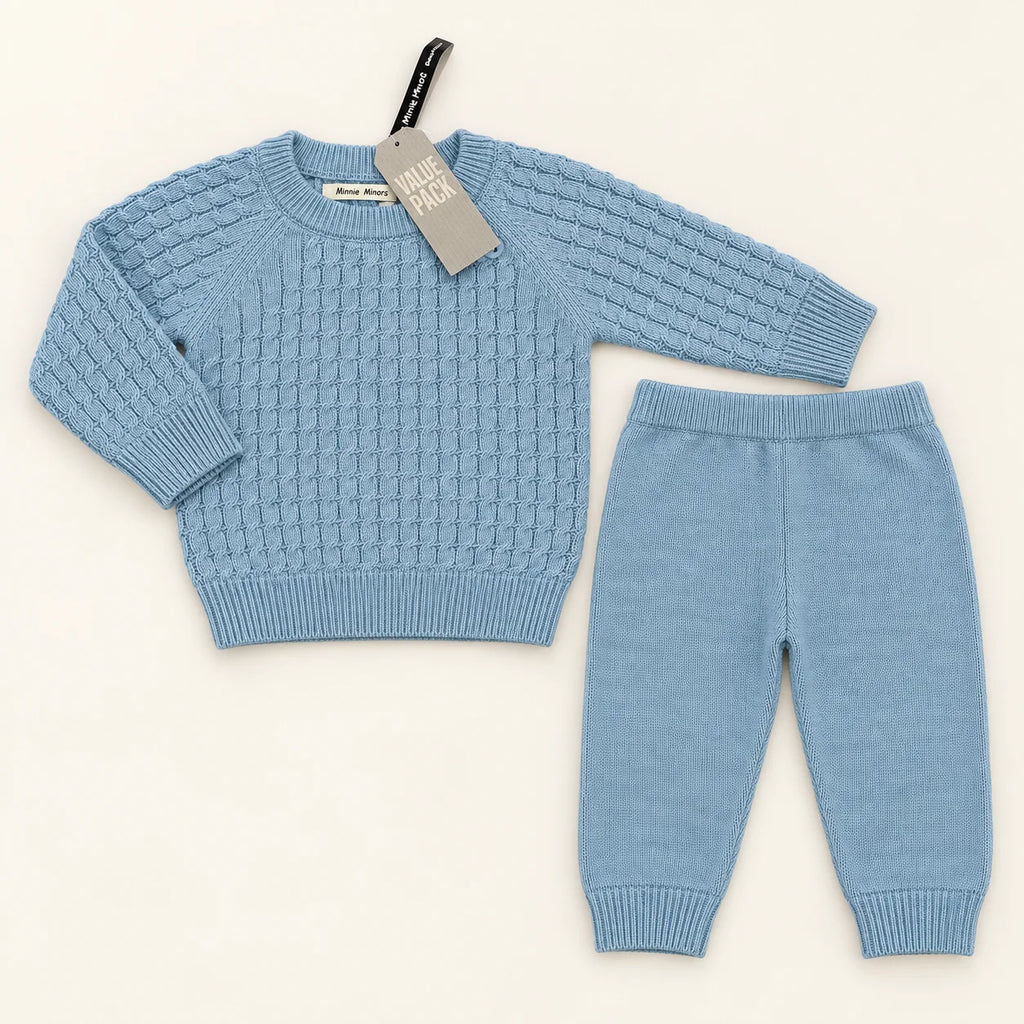 Minnie Minors Baby Blue Knitted Sweater & Pants Set